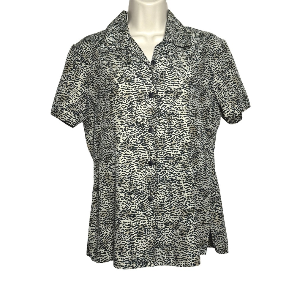 Anna and Frank VTG Womens Silk Button Up Shirt S Brown Black Animal Print Y2K